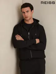 Reiss Black Malvern Interlock Zip-Through Hoodie (F61556) | $325