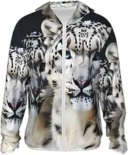 [LHBWCVN] UPF 50+ Light Jacket Full Zip Sun Protection Hoodie for Women Men Long Sleeve Blue Eyed Snow Leopard Sun Shirts