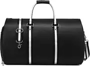 [SSWEISIKER] Leather Garment Bags for Travel, Convertible Carry on Garment Duffel Bag for Men, 2 in 1 Waterproof Foldable Travel Suit Bag with Shoulder Strap Weekender Bag with Shoe Pouch, B-Black, 20*11.5*12 inch