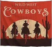 A.Monamour Silhouette of Western Cowboys Riding Horses in Desert Art Design Print Fabric Hippie Mandala Tapestry Wall Art Wall Hangings Tablecloth Bedspread