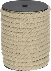 sourcing map Cotton Rope 3 Strand Twisted Braided Rope Cord, Light Brown 23m/25 Yard 10mm Dia for Wall Hanging, Plant Hanger, Knitting, Macrame Knotting