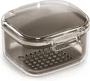 Modixun Multipurpose Denture Bath Case with Strainer Basket, Three Layered Denture Holder Cup to Clean and Soak, Orthodontic Retainer Box, False Teeth Container, Black