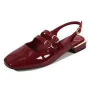 Double Strap Slingback Flats Wine Red - 39