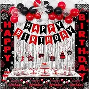 Red and Black Birthday Decorations for Men Women Boys Girls, Happy Birthday Decorations Black and Red White, Happy Birthday Banner Balloons Tablecover Fringe Curtain Door Banner, Birthday Party Decor