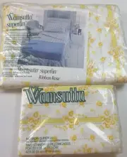 New Vintage Wamsutta Superlin Ribbon Rose Double Flat Sheet Pillowcases New