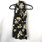 Leith Romper Womens Small Black Oranges Halter Skort Summer Beachy Flirty NEW