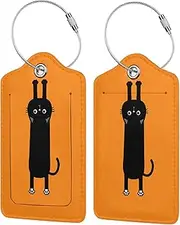 Richugui Funny Cat of 2 Luggage Tags, Suitcase Tags with Address Label, Waterproof PU Leather Luggage Tag Personalised ID Labels, Quick Identification Suitcase