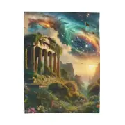 Velveteen Plush Blanket Surreal Collage Ancient Temple Landscape With Nebula Sky