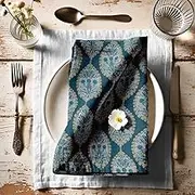 Designer Cotton Canvas Napkins - Set of 12, 20-Inch, Blue Tone Paisley Print, Durable & Absorbent Cloth Napkins for Dining, Parties, and Home Decor - Machine Washable