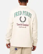 [Fred Perry] Fred Perry Embroidered Champion Collared Sweatshirt Ecru - Size L L Ecru