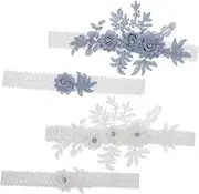 [WRITWAA] Bride's Elegant Leg Garters Set of 4 Lace Garters Rhinestones for Wedding Day Honeymoon