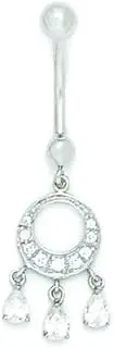 [JewelryWeb] 14ct White Gold CZ 14 Gauge Dangling Circle Drop Body Jewelry Belly Ring 40x13mm