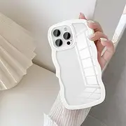 UEEBAI Wave Frame Clear Case for iPhone 16 Pro Max, Curly Clear Phone Case, Cute Wavy Phone Case for Girl Slim Fit Shockproof Phone Cover Bumper Soft Pretty Case for Women - White