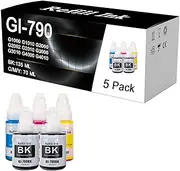 GI-790 GI 790 Refill Ink Bottles Replacement for Canon PIXMA G1000 G1010 G2000 G2002 G2010 G3000 G3010 G4000 G4010 Printers, Refill Ink Black 135ML, C/M/Y 70ML,5 Pack-1 Set
