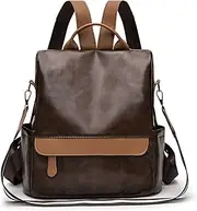 [HAMKVBPR] Backpack for Women Shoulder Bag Female Backpack Retro Casual Leather Pu Backpacks for Travel Business(Dark Brown)