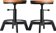 Set of 2 Industrial Bar Stools Short Stool Swivel Wooden Seat Kitchen Island Cha