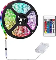 KINGCOO Battery Powered LED Strip Lights with 24-Keys Remote Controlled,DIY TV Background Rope Strip Light Indoor and Outdoor Party Decoration (1Pack, 2M 120LED)