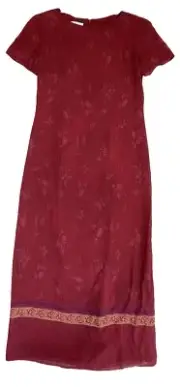 Vintage Talbots Maxi Dress Womens 4 Red Floral Cottagecore Boho Quiet Luxury