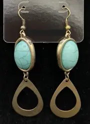 Cutout Teardrop with Double Sided Faux Turquoise Bead Earrings by Neanie-Bot