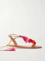 Aquazzura - Capri Tassel Leather Sandals - Bright pink - IT40