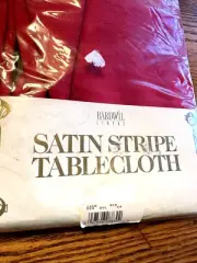 Vtg Bardwil Satin Stripe Tablecloth Red Oval 60x84" NOS USA New Table Linens FSh