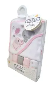 Baby Hooded Towel & Wash Cloth Set - Pink Elephant - K13-0002