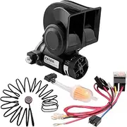 FARBIN Air Horn for Truck,Compact Electric Train Horn,Car Horn for Car/Truck12V 150db Super Loud with Wiring Harness,for Any 12V Vehicles (Black horn with wiring harness and button, 12V)