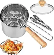 WOTPCRD Deep Fryer Pot, 304 Stainless Steel Deep Oil Fryer with Strainer Basket Handle, Portable Small Deep Fryer Pot Japanese Tempura Deep Fryers for Frying Fish Shrimp Chicken