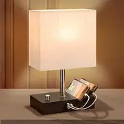 Clora Stepless Dimmable Nightstand Lamp for Bedroom with USB Ports Bedside Table Lamp with Phone Stands Desk Lamp for Living Room LED Bulb Included (Beige)