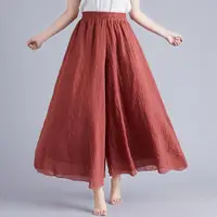 在飛比找ETMall東森購物網優惠-夏季大碼顯瘦亞麻文藝范純色褲裙