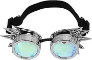 Steampunk Goggles, PC ABS Retro Psychedelic Rave Goggles with Adjustable Elastic Band, Adjustable Nose Rest Kaleidoscope Rave Glasses Festival Accessories for Christmas Halloween (Gloss Silver)