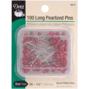 Dritz Long Pearlized Pins 100/Pkg-Red Size 24, 68D-6