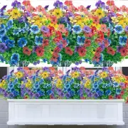 Artificial Flowers for Outdoors,UV Resistant Faux Fake 8 Bundles Mix Color