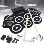 Electronic Drum Set 9 Pads Drum Practice Pad Kit Roll-Up with Drumsticks, Pedal