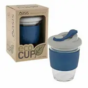 Oasis Coffee Tea Borosilicate Glass Takeway Eco friendly Mug Reusable 340ml Navy