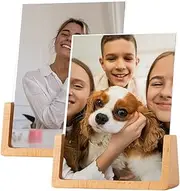 2 pcs Wood Picture Frame,5x7 Wooden Photo Frames with Base U Shaped Double Sided,Acrylic Covers Menu Holder Sign Card Stand for Tabletop or Desktop Display,Vertical Frame