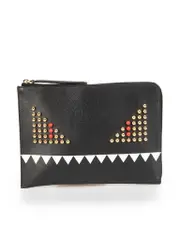 Black Leather Monster Stud Small Pouch