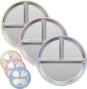 3 Pack Stainless Steel Kids Plates, 9" Portion Control Plate Divided With 3 Compartments, Great for Adults Weight Loss, Toddlers & Kids of All Ages (with sleeves Beige, Blue, Pink)