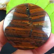 ABR08795 47x7mm Natural Tiger Eye Gem Round Pendant Bead