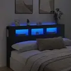 LED Headboard Black Engineered Wood with RGB Lights & Storage Shelf for Bedroom