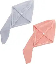 AUTSUPPL 2pcs Dry Hair Caps Coral Fleece Hair Towels Lightweight Portable Shower Wraps Pink Head