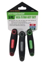 3-Piece Hex Key Set Includes SAE , Metric & Torx Sets Three Handles Star Allen