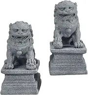 Angoily 2 x Small Lion Sculpture Lion Statue Sculpture Chinese Stone Statue Lion Figures Feng Shui Statues for Garden Home Bonsai