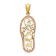 14k Yellow Gold Multi Heart Flip-Flop w/ Pink and White Enamel Charm
