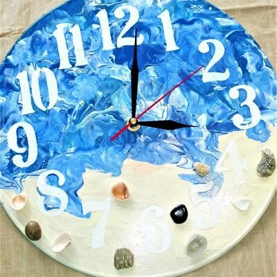 Handmade Clock Beach Blue Ocean Analog Vintage Vinyl Record Hanging Art Decor