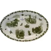 Beatrix Potter Peter Rabbit Green Toile Oval Serving Platter 14x9 Porcelain NEW