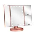 Tri-fold Lighted Vanity Makeup Mirror with 3x/2x Magnification,21 Rose Gold