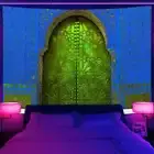Medieval Arab Gate Wall Art Poster Blacklight Tapestry UV Reactive Wall Hanging