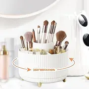 Makeup Brush Holder Organizer,Rotating Make up Brushes Cup, Makeup Organizer Countertop for Cosmetics, Nail Polish, Art Supply, Bathroom Vanity Desktop Organizer, White