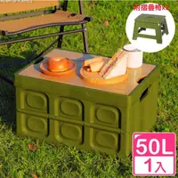 在飛比找momo購物網優惠-【真心良品】班布全功能摺疊收納箱50L-1入組附摺疊椅(露營